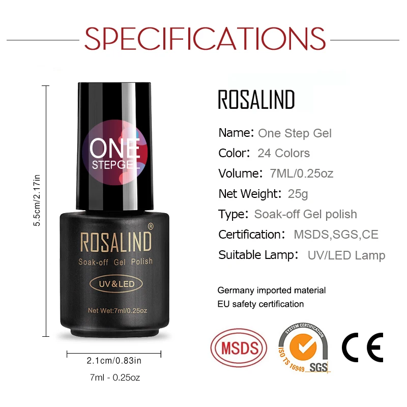 ROSALIND 7 мл 3 в 1 гель для ногтей один шаг лак полу Перманентный Гель маникюра праймер