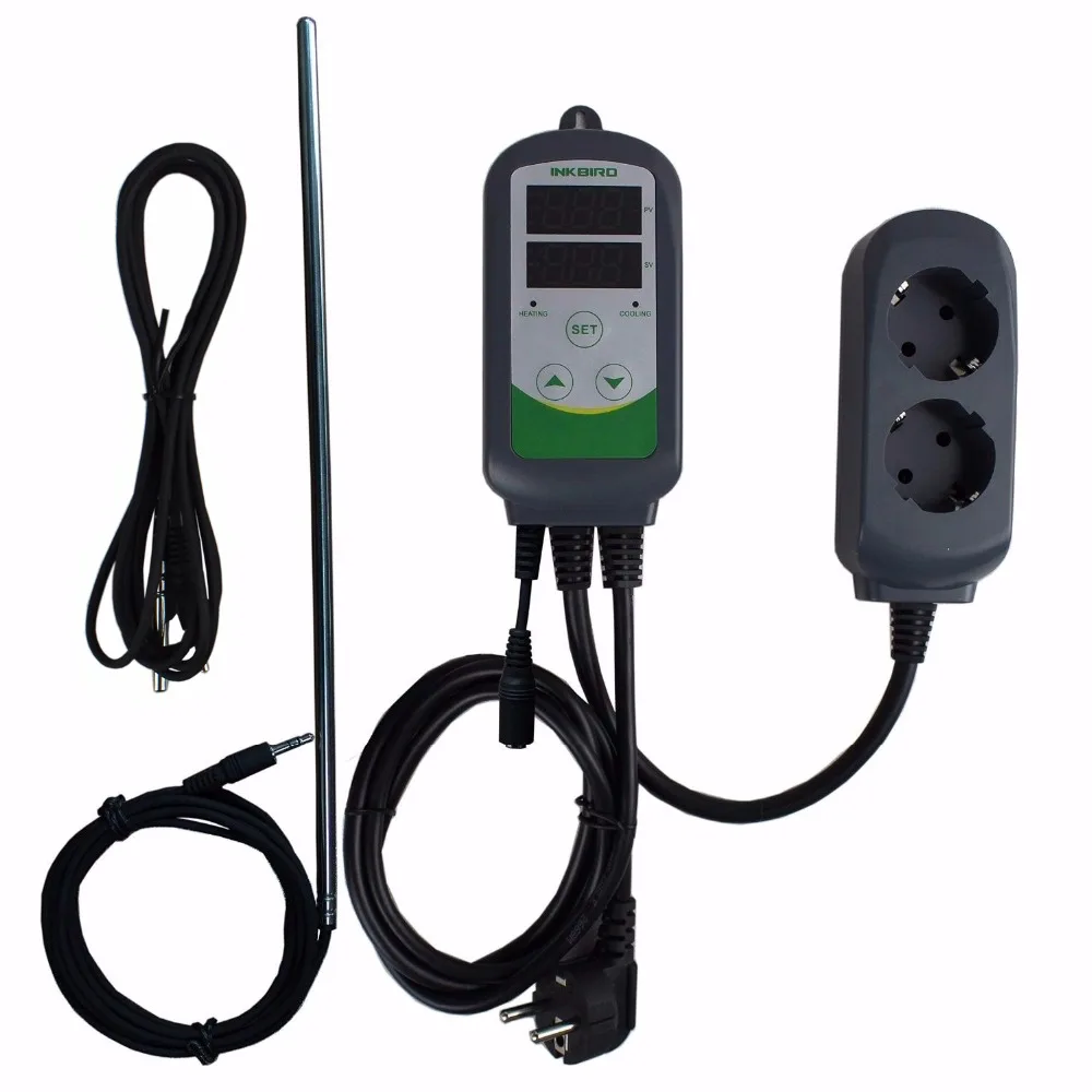 Inkbird ITC-308S штепсельная вилка европейского стандарта+ длинный и короткий датчик нагревательный Охлаждающий термостат для домашнего пивоварения, ферментации, Carboy, морозильник, kegerator