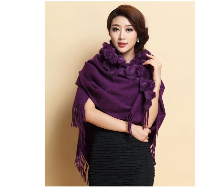 Роскошный брендовый шарф женский зимний толстый теплый помпон из натурального
