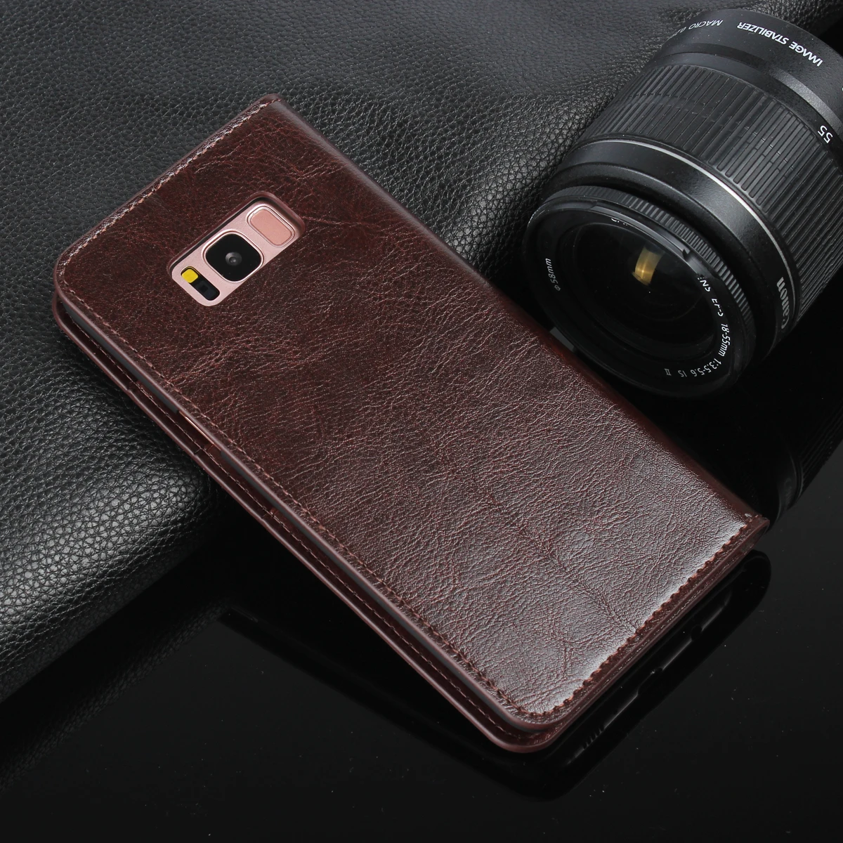 Роскошный чехол бумажник для Samsung Galaxy S8 Plus кожаный премиум откидная крышка сумки