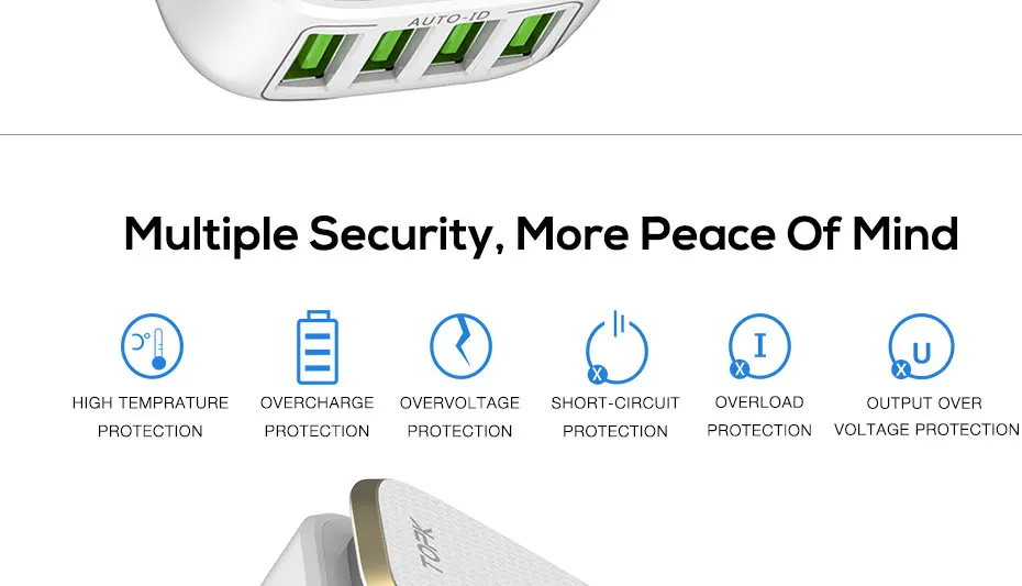 TOPK L-power 22 Вт 4.4A(макс.) USB зарядное устройство для iPhone 8X7 6 светодиодный светильник Smart Auto-ID USB настенное зарядное устройство для мобильного телефона EU/US/UK