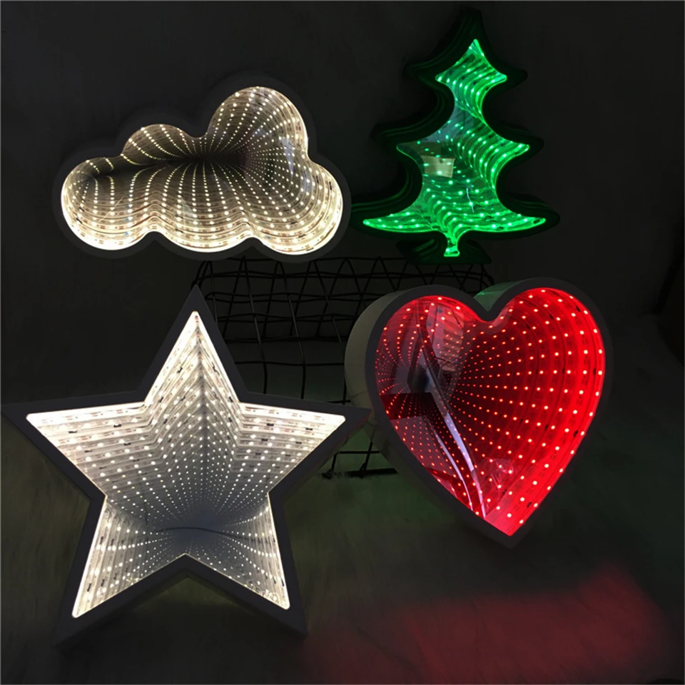Прямая поставка, креативный туннель, световой эффект, ночник, 3D, Рождественская елка, облако, звезда, сердце, форма, ночник, домашний декор, светодиодный светильник