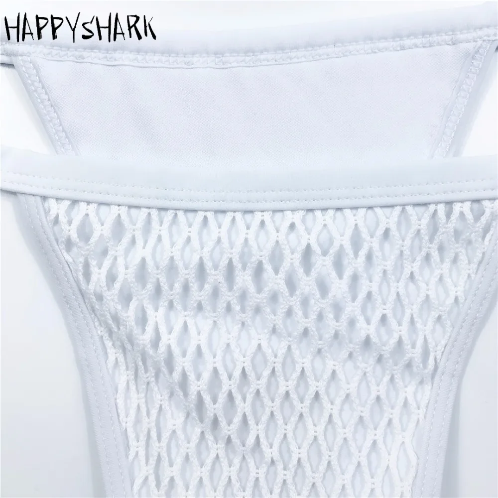 Женский купальник с чашками пуш-ап HAPPY SHARK белый и заниженной талией лето 2018 |