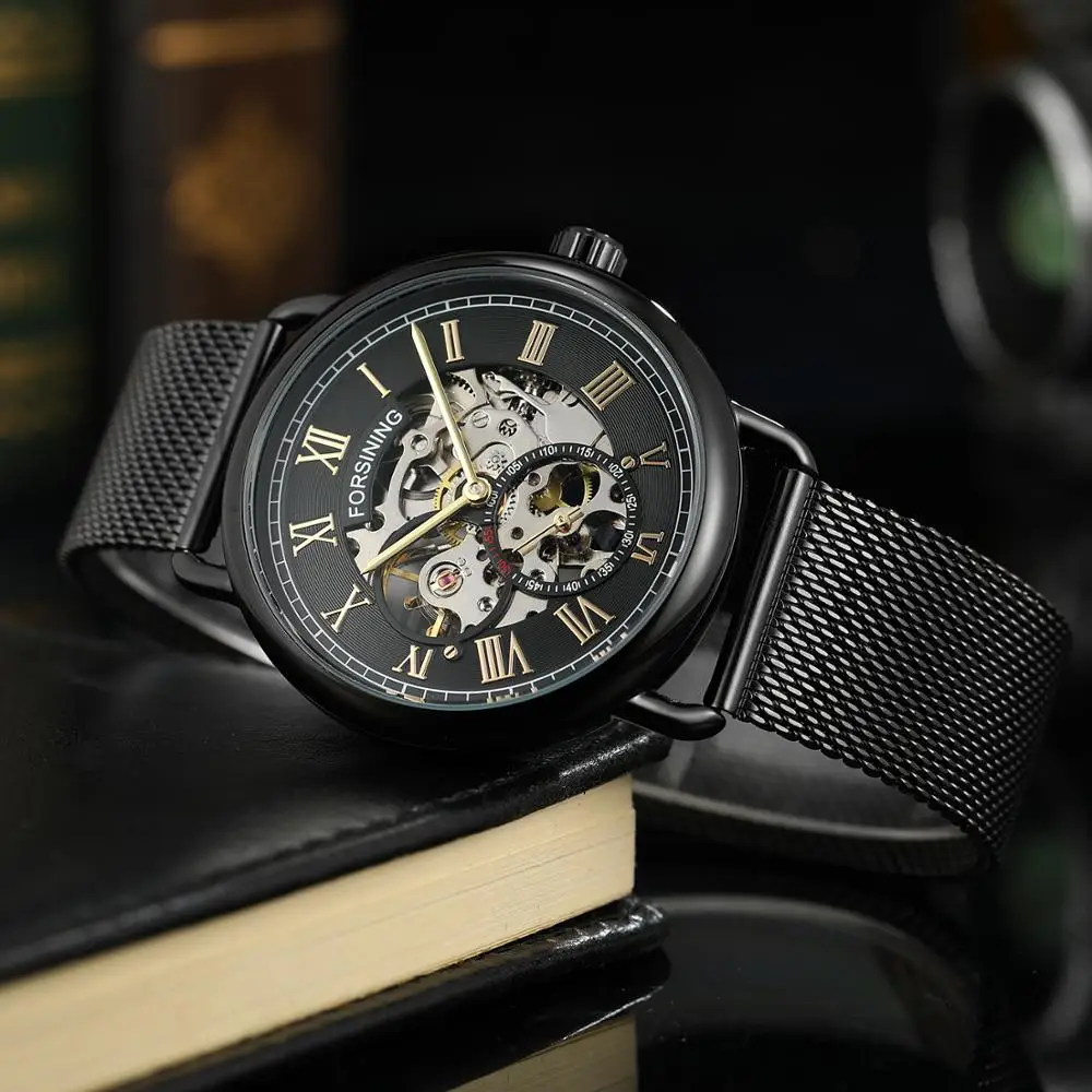 Победитель Для Мужчин Скелет автоматические механические часы золото Винтаж