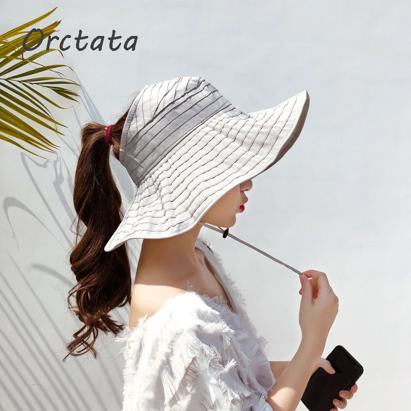 

Summer Women Foldable Sun Hat Cap Anti-UV UPF 50+ Sun Shade Panama Roll Up Hat Soild Adjustable Cotton Wide Brim Visors Hat