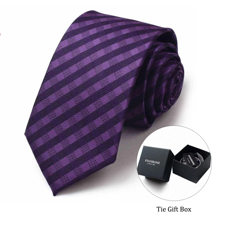 Мужской классический клетчатый галстук фиолетовый 7 см Подарочная коробка 2019 |