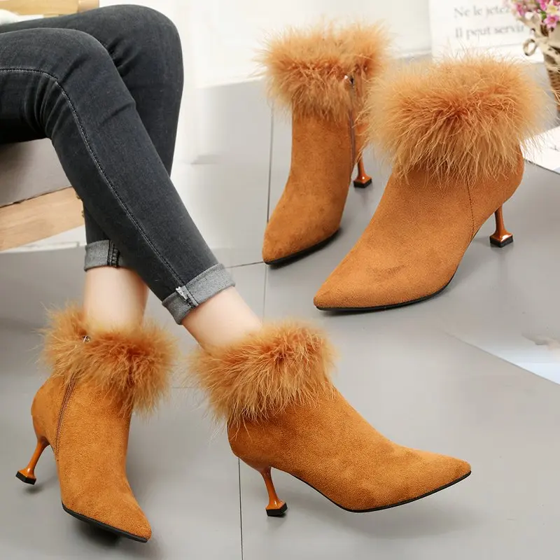 New Brand Design Contracted Black Yellow Khaki Women Pointed Toe Stiletto High Heels Booties Woman Ankle Boots Ladies Shoes | Обувь