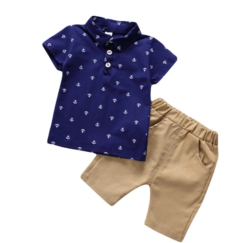 Navy Blue Комплекты летней одежды для мальчиков, новинка года, летняя хлопковая Футболка джентльмена+ шорты, комплект из 2 предметов для детей 1-4 лет, комплект одежды для малышей, детская одежда - Цвет: Navy Blue