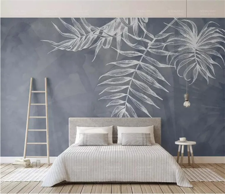 

Custom wallpaper navy blue 3d photo mural elegant North European style leaf texture TV background wallpaper Original Image