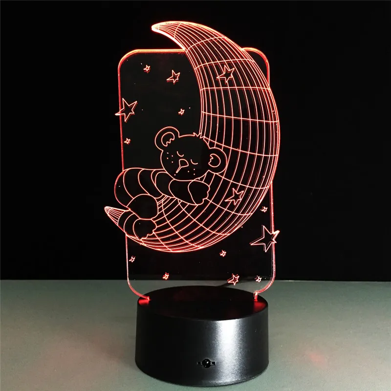 3D lamp Teddy Bear on the Moon Stars Acrylic Illusion LED Sleeping Lamp Kids Gifts 7 Colors Night Light children's night light | Лампы и