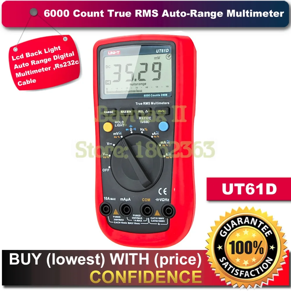 

UNI-T UT61D 6000 отсчетов True RMS Авто Диапазон мультиметр переменного тока/постоянного тока Напряжение ток, сопротивление постоянной ёмкости, униве...