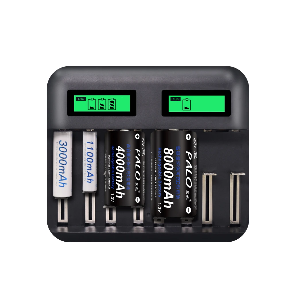 Быстрое зарядное устройство 8-слотовый ЖК-дисплей USB-кабель для AAA AA SC C размер D
