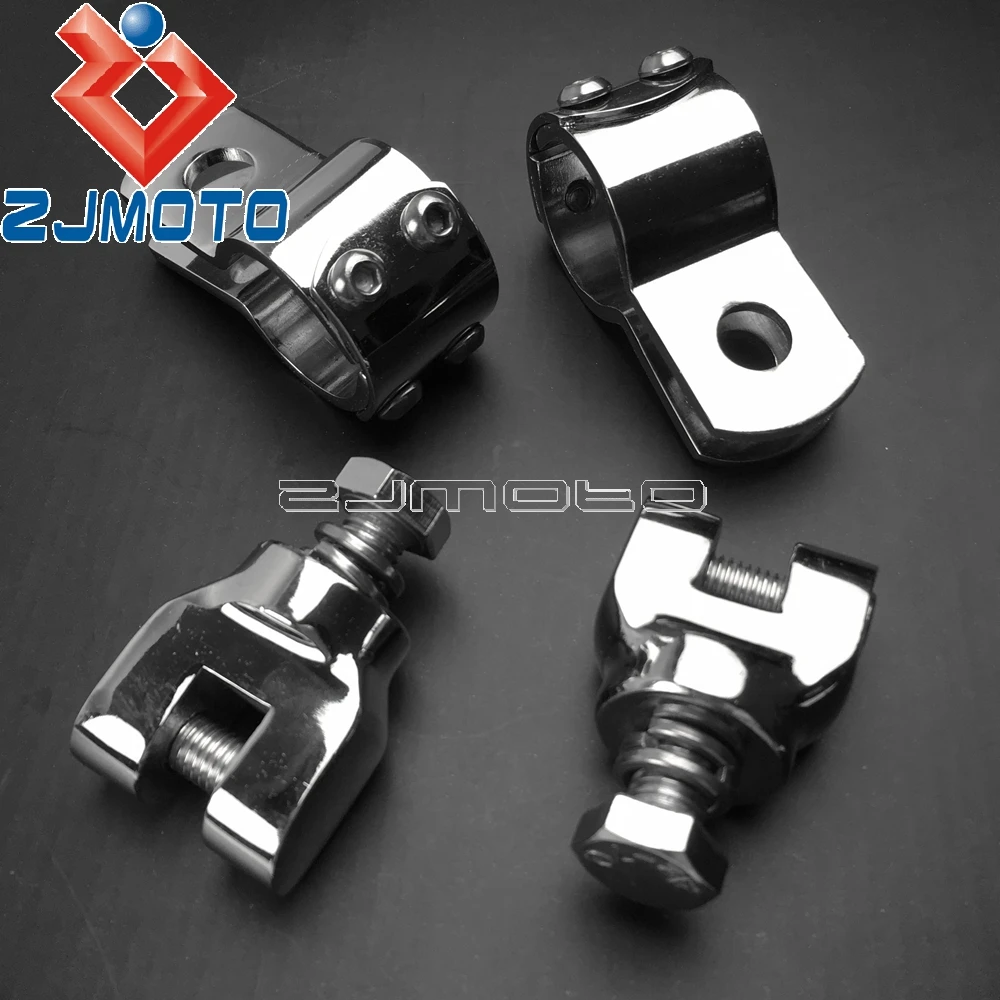 

Motorcycle 1-1/2" Highway Crash Bar Footrests Adapters Chrome 38mm Engine Guard Peg Mount Clamps For Harley Male Mount Footpegs