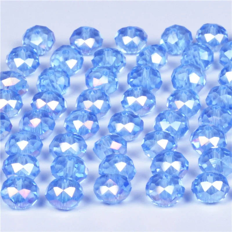

4mm 6mm 8mm Light Blue AB Color Rondelle Austria faceted Crystal Glass Beads Loose Spacer Round Beads for Jewelry Making