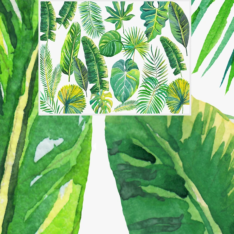 Фотообои современные скандинавские свежие акварельные листья фрески для