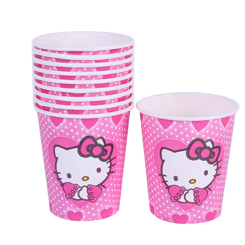 10 шт./лот hello kitty тема одноразовые чашки дети счастливые посуда для вечеринки в