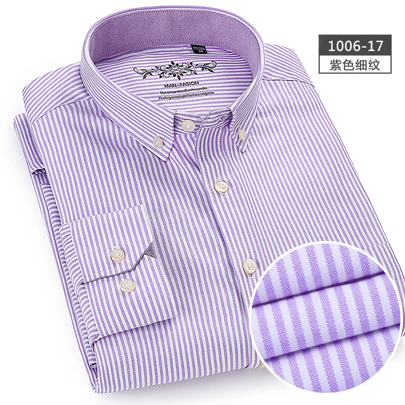 purple 17 Большие размеры 5XL 6X мужские рубашки топы мужские клетчатые и полосатые рубашки Оксфорд 60% хлопок мужские рубашки с длинным рукавом Slim Fit camisa - Цвет: purple 17