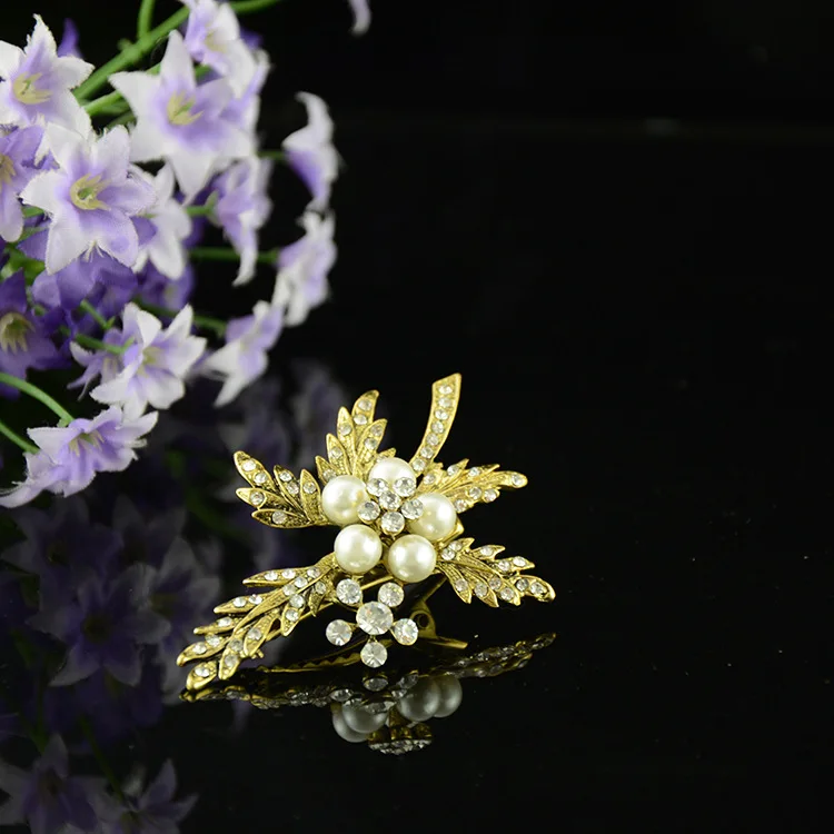 SLBRIDAL великолепные винтажные золотые стразы жемчужины цветок лист свадебные