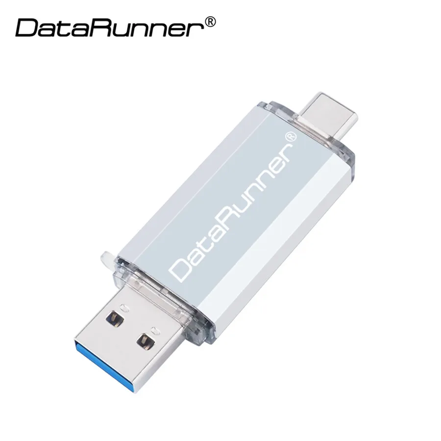 Серебристый usb флеш-накопитель DataRunner 3,0 type C, 128 ГБ, OTG флеш-накопитель, 32 ГБ, 64 ГБ, 256 ГБ, флешка, 512 ГБ, USB флешка для мобильных устройств type-C/ПК - Цвет: Серебристый