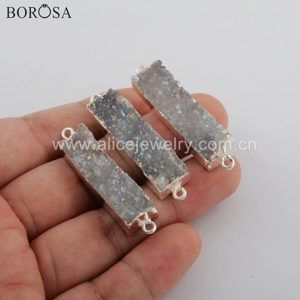 BOROSA 10 шт. новый серебряный прямоугольник кулон agates Druzy коннектор Титан AB Drusy