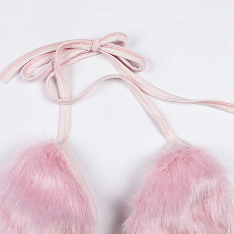 Bikinx Мех животных розовый бикини Новинка пикантный купальник с переплетами года