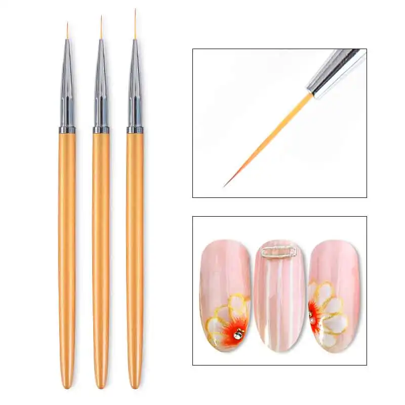 3 шт./компл. Nail Art Живопись из линий ручка Кисточки Из метала золотого цвета Гель-лак для УФ-лампы Советы Цветок 3d дизайн маникюра и педикюра, фрезер для рисования, сделай сам, Новинка