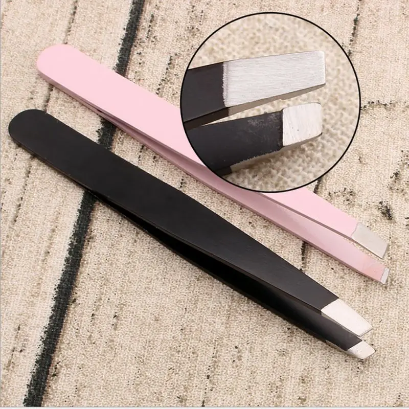 

2 pcs Slant Tip Removal Professional Makeup Stainless Steel Eyebrow Tweezers Beauty Tool