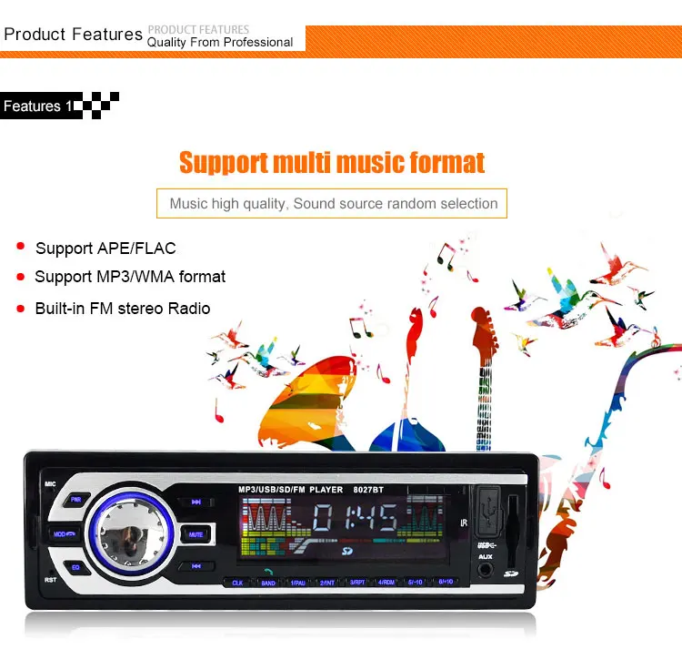 Kebidumei 2," 12 V 1Din Автомобильный MP3-плеер автомобильный радиоприемник FM Bluetooth музыкальный плеер SD карты флэш накопитель USB AUX микрофоном хэндс-фри вызовов