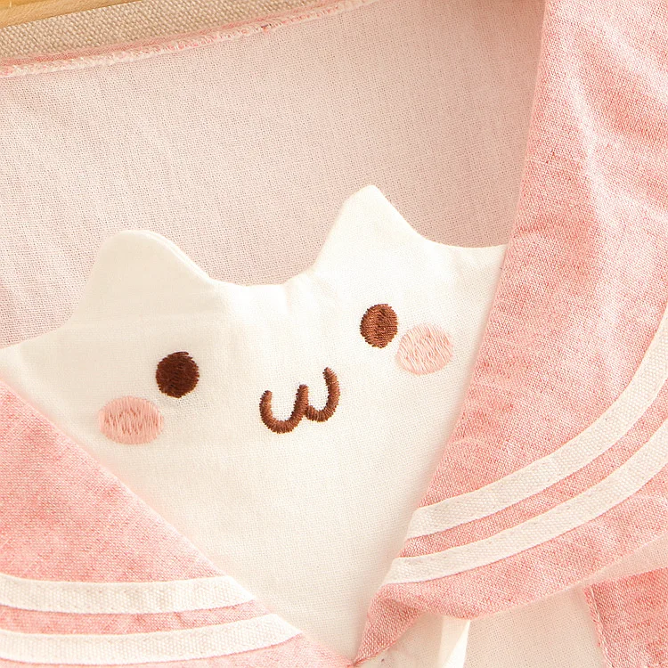 Японский розовый кролик лук матросский цвет Kawaii платье для женщин весна осень сладкий вышивка лоскутное короткий рукав школьное платье T365