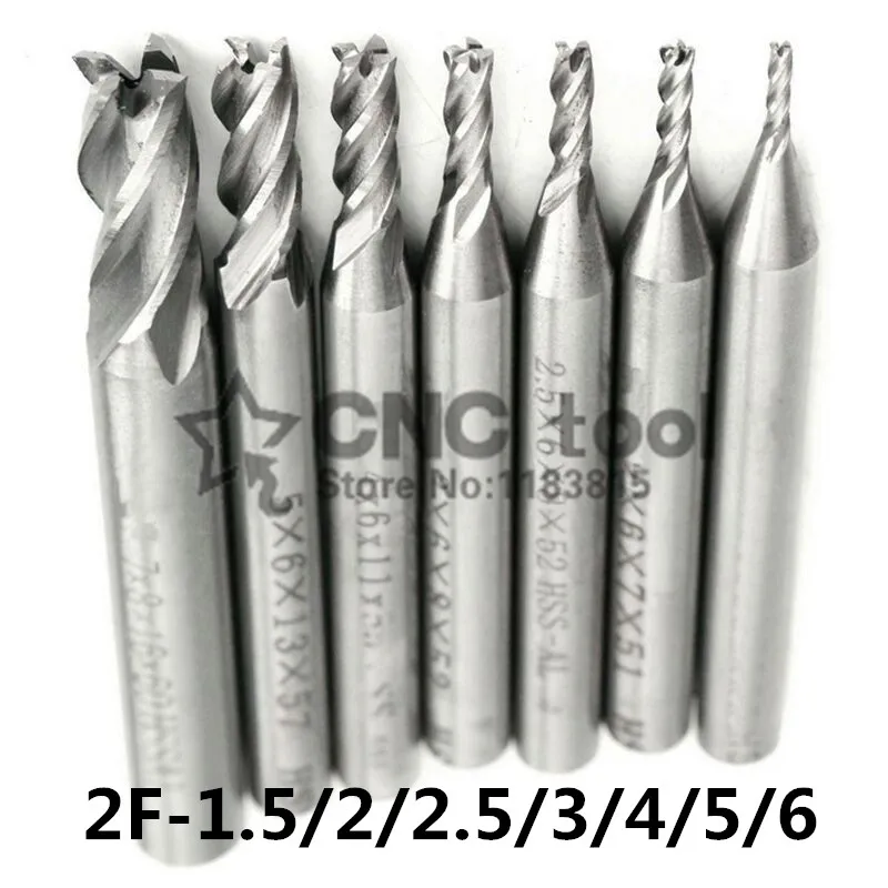 7Pcs End Mill HSS 2 Flutes 1.5mm-6mm Diameter Milling Cutter Straight Shank Router Bit Set CNC Tools | Инструменты