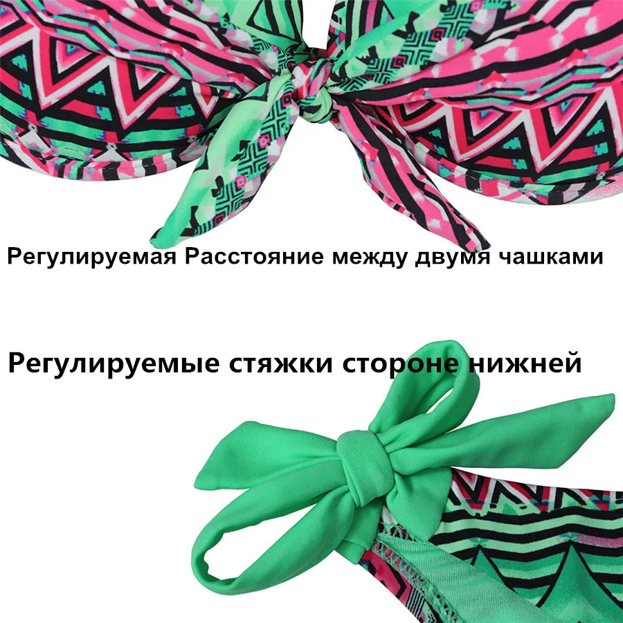 Предложение бикини EONAR комбинированный размер купальник с пуш-ап комплект бразильского бикини костюмы для плавания больших размеров женский купальник XXL