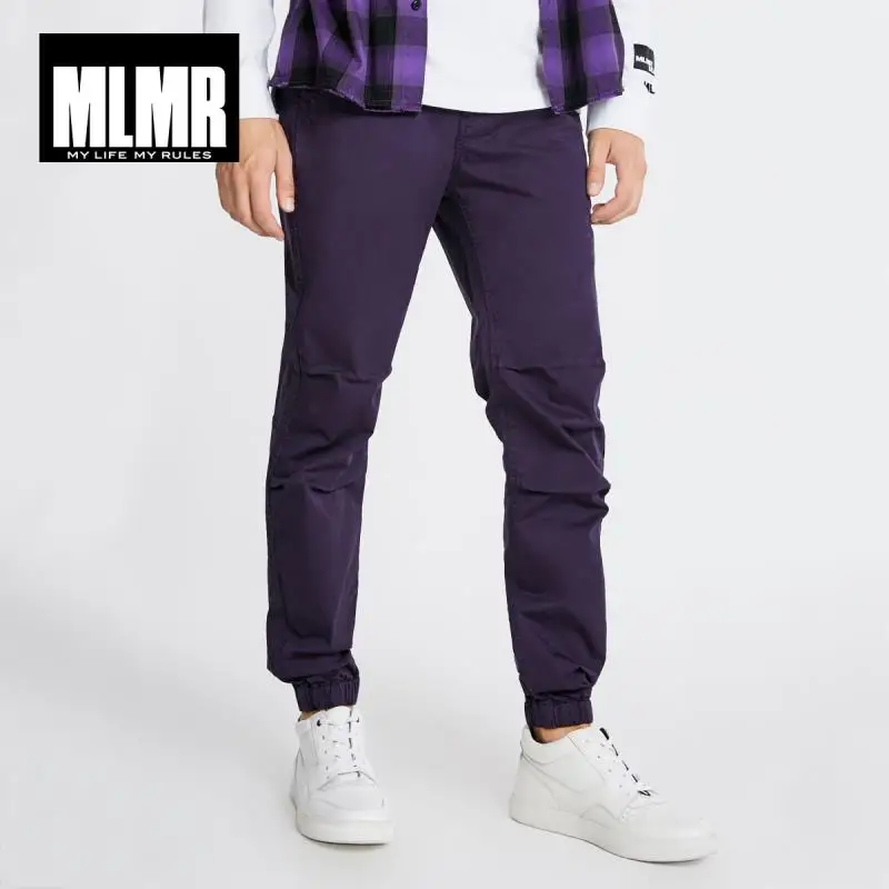 Мужские Стрейчевые хлопковые брюки MLMR для отдыха джоггеры с манжетами стиль