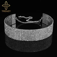 treazy wedding party 8 row rhinestone choker chain necklace for women bridal diamante crystal choker necklace elastic cord