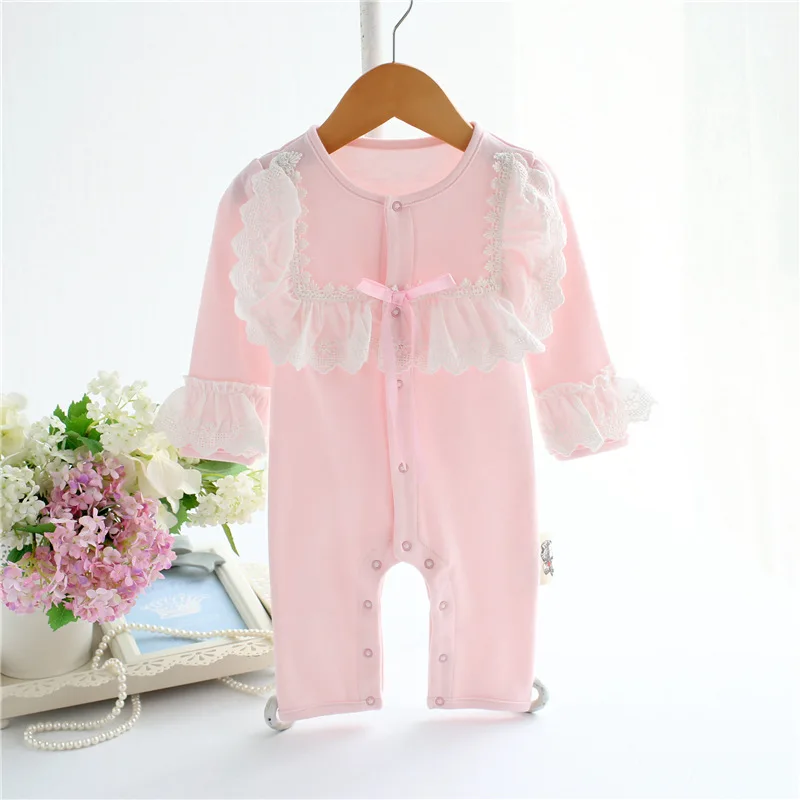 pink cotton romper Кружевной Комбинезон для малыша; комплект одежды; коллекция года; сезон весна-лето; хлопковый комбинезон для новорожденных девочек; Детский комбинезон с длинными рукавами - Цвет: pink cotton romper