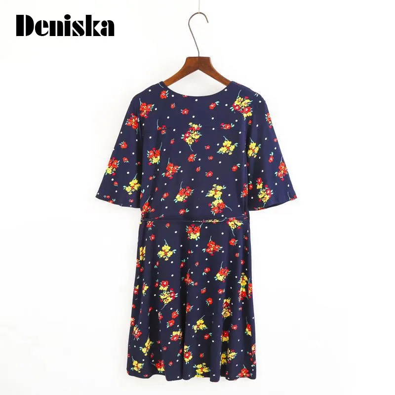 Дениска модные женские туфли с цветочным принтом темно-Платья для женщин Лето