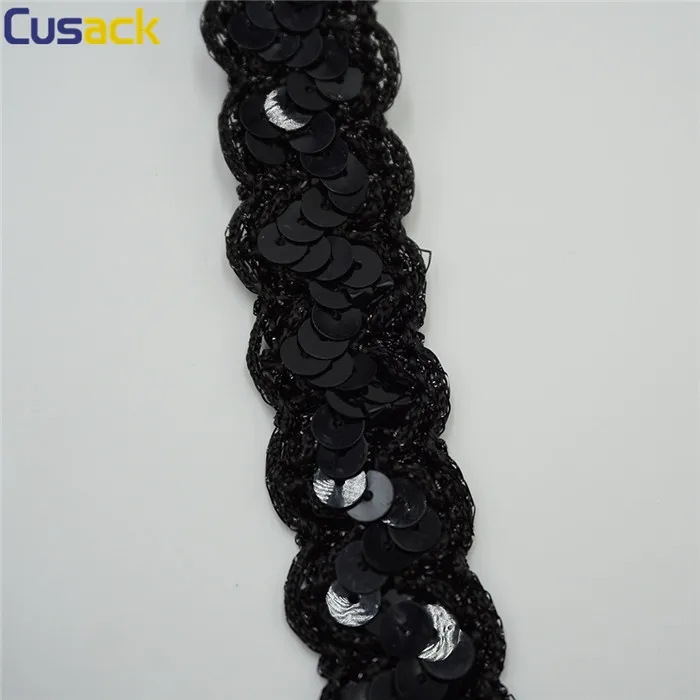 Черный Cusack 2 ярда 2 см блестки кружевная отделка Лента для DIY аксессуары для волос одежда платье отделка ремни плетеная аппликация шитье розовый - Цвет: Черный
