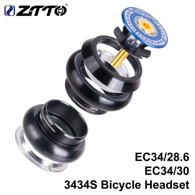 Синий ZTTO 3434S MTB гарнитура для шоссейного велосипеда 34 мм EC34 CNC 1 1/8 28,6 прямая вилка внутренняя 34 Обычная гарнитура без резьбы - Цвет: Синий