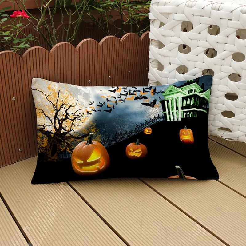 Прямоугольная поясничная подушка для Хэллоуина с тыквой лицом чехол наволочка