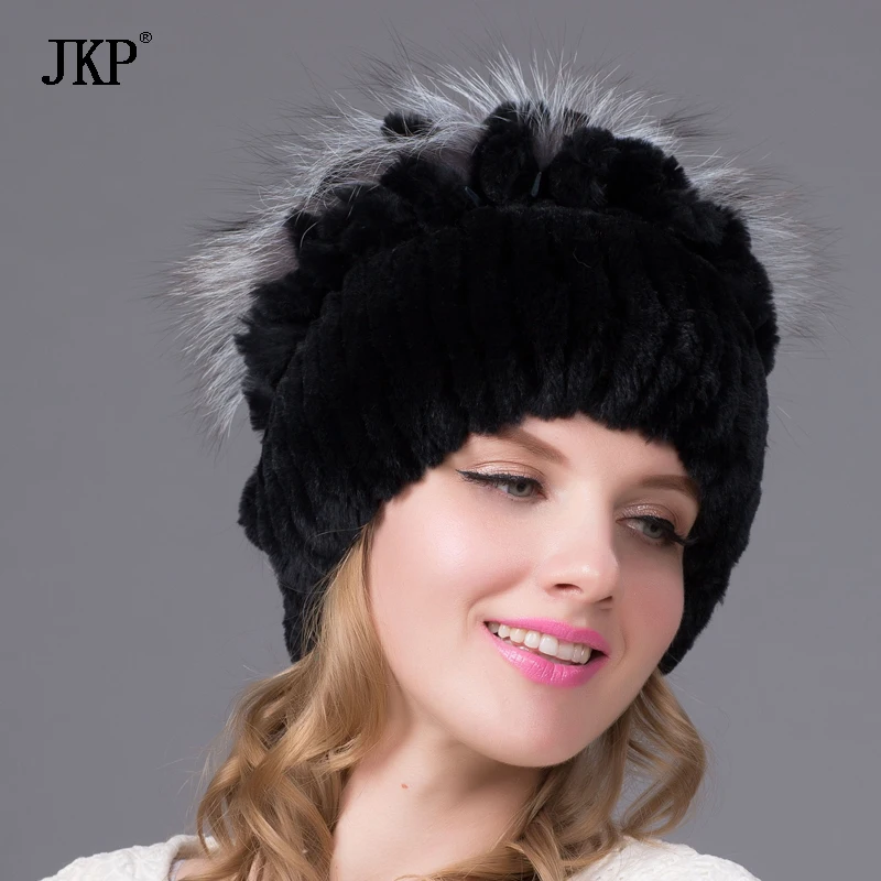 Зимние меховые шапки шапка для женщин с крепким 100% из меха кролика рекс лисы