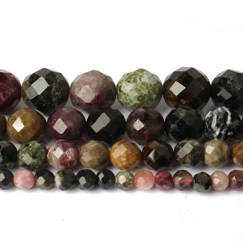 2-10mm Round 64 Faceted Mixed Color Tourmaline Beads Natural Stone For Jewelry Making 15'' DIY Trinket Gift | Украшения и