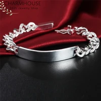pure 925 silver bracelets for men 10mm id link chain bangle bracelet wristband pulseira femme wedding bridal fashion jewelry
