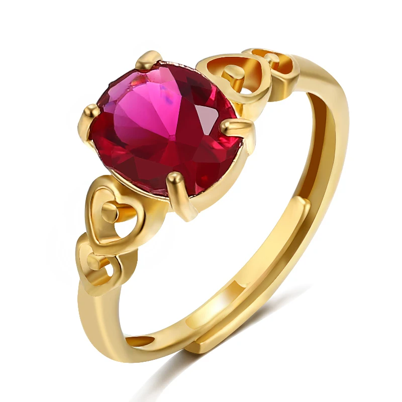 Фуксия Овальный Циркон Кольца для женщин изменяемое сердце золотистого цвета