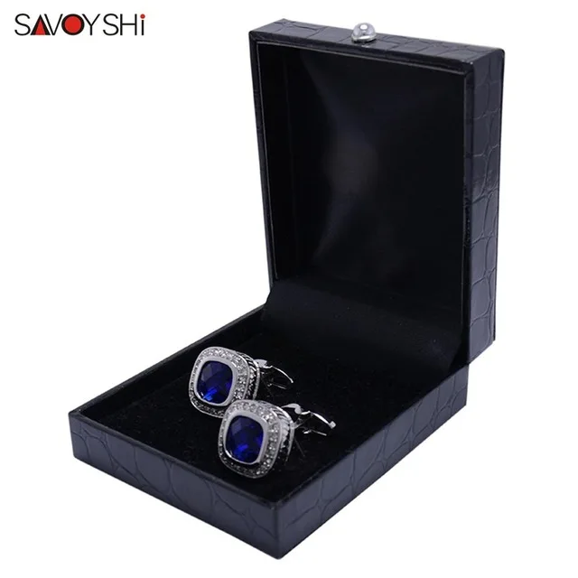 Cufflinks with box B SAVOYSHI Роскошные Синие мужские запонки для мужчин s высокого качества французские запонки для рубашки мужские аксессуары жениха свадебный подарок - Окраска металла: Cufflinks with box B