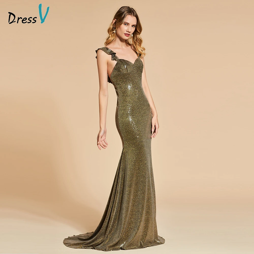 Длинное вечернее платье Dressv с юбкой годе элегантное со шлейфом без рукавов и