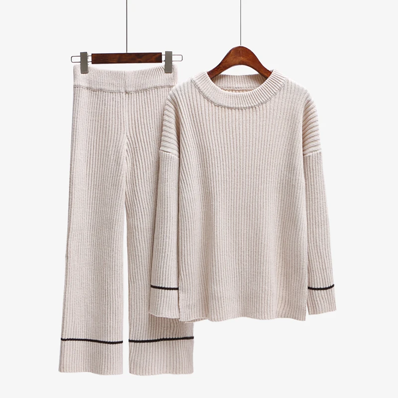 Женский шерстяной Трикотажный костюм Длинный свободный свитер с круглым вырезом