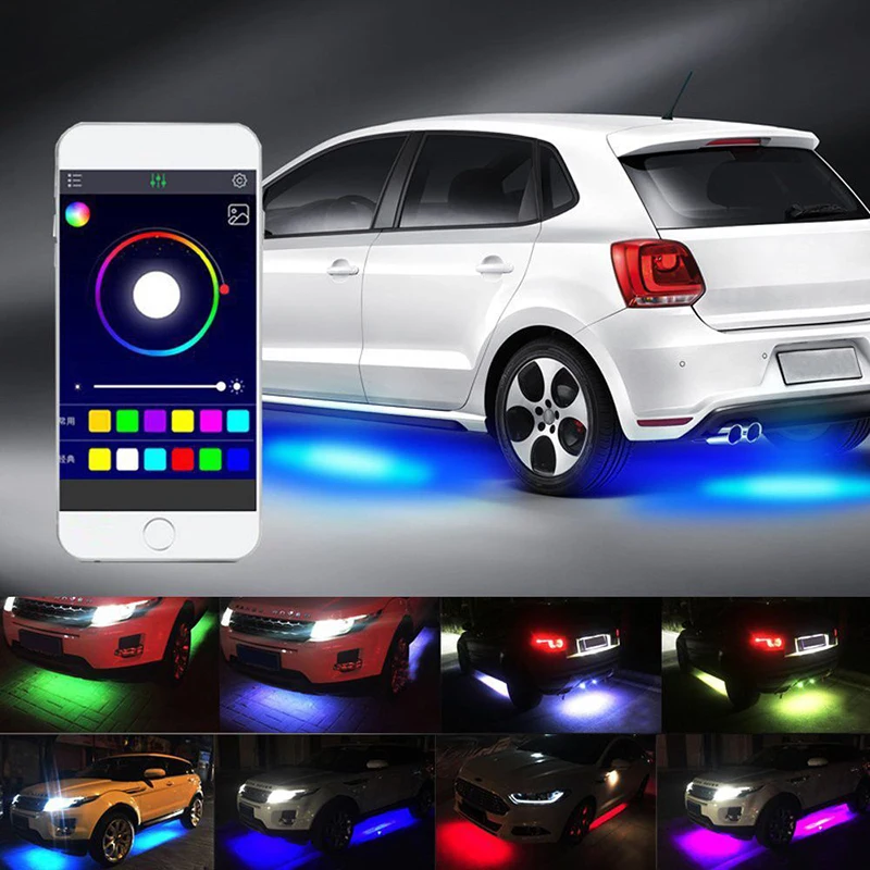 4 шт. RGB 5050 led атмосферный светильник в декоративной лампе авто под автомобильным
