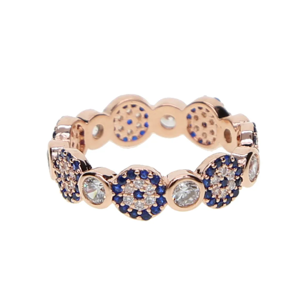 sparkling delicate rose gold copper ring promotion round cz turkish evil eye for women ladies kunckle finger ring|Кольца для