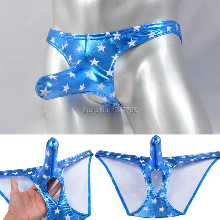 Новый Для мужчин мошонки Отверстие Трусы искусственная звезды нижнее бельё для