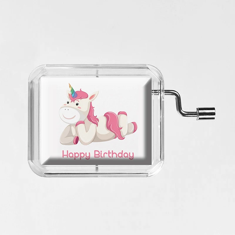 happy birthday Мультфильм ручной коленчатый стеклянный фото прозрачный квадрат Музыкальная шкатулка с днем рождения вечерние 18 нот подарок H007 - Цвет: happy birthday