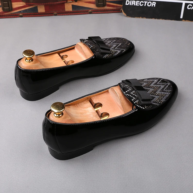 Модные дизайнерские свадебные туфли для мужчин Черный Бант Со стразы Мужская